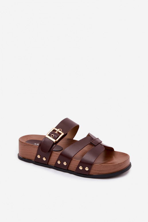 Chaussons pour femmes en cuir synthétique avec boucles brunes Cambria