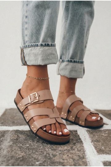 Chaussons pour femmes en cuir synthétique avec boucles couleur sable Cambria 2