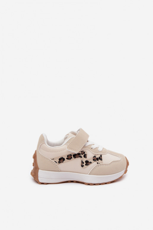 Baskets pour enfants avec Velcro et imprimé léopard couleur sable Cosima