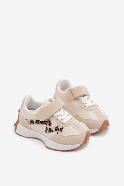 Baskets pour enfants avec Velcro et imprimé léopard couleur sable Cosima