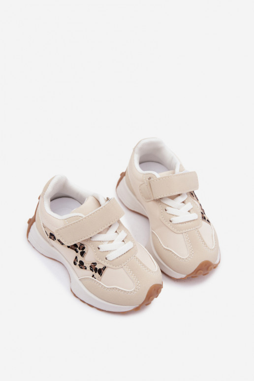 Baskets pour enfants avec Velcro et imprimé léopard couleur sable Cosima