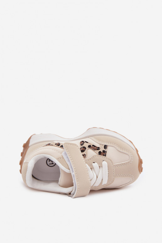 Baskets pour enfants avec Velcro et imprimé léopard couleur sable Cosima