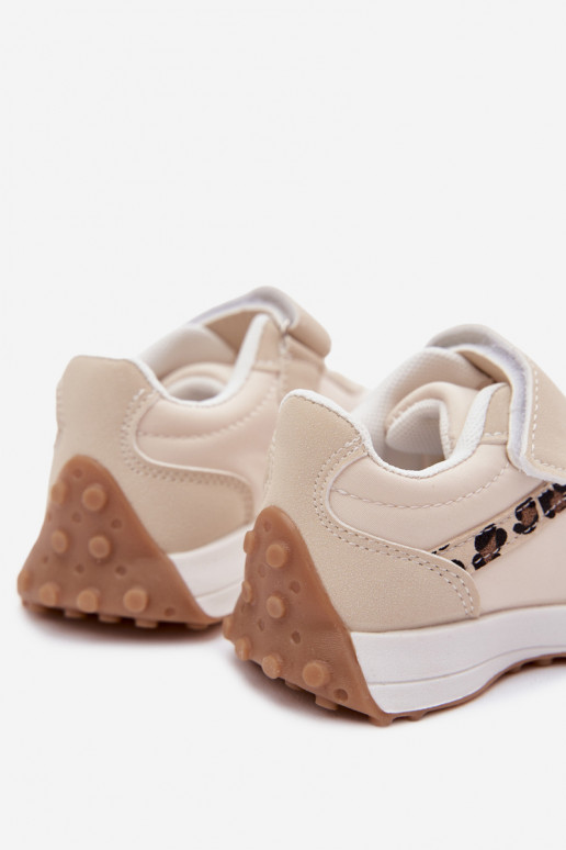 Baskets pour enfants avec Velcro et imprimé léopard couleur sable Cosima