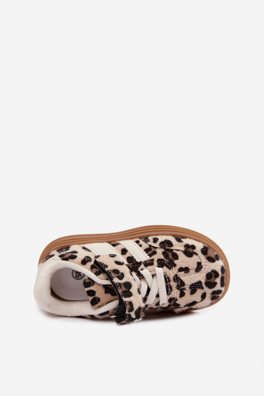 Chaussures de sport pour enfants avec imprimé léopard et Velcro couleur sable Satinia
