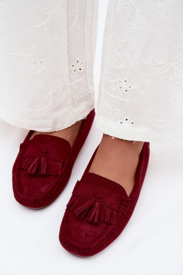 Mocassins pour femmes avec pompons en daim synthétique couleur bordeaux Linden