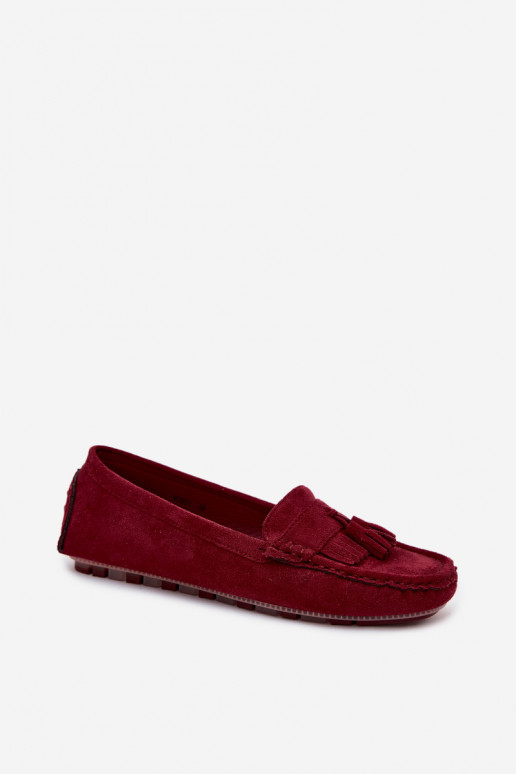 Mocassins pour femmes avec pompons en daim synthétique couleur bordeaux Linden