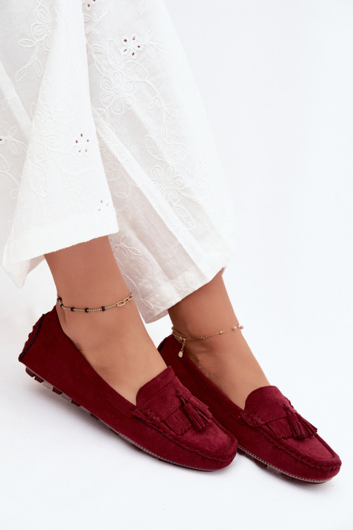 Mocassins pour femmes avec pompons en daim synthétique couleur bordeaux Linden