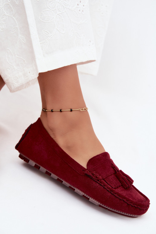 Mocassins pour femmes avec pompons en daim synthétique couleur bordeaux Linden