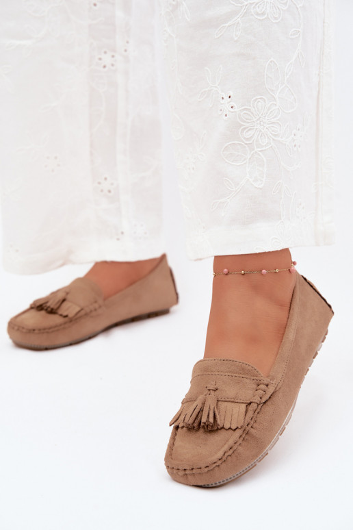 Mocassins pour femmes avec pompons en daim synthétique couleur sable Linden