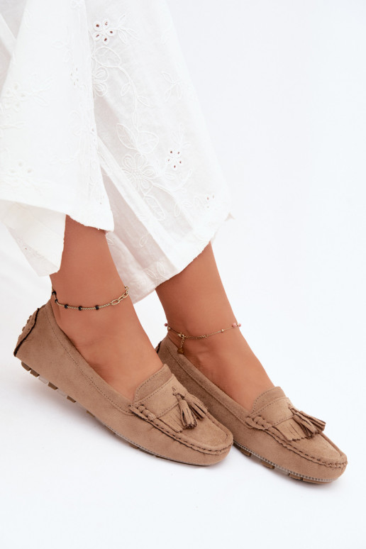 Mocassins pour femmes avec pompons en daim synthétique couleur sable Linden