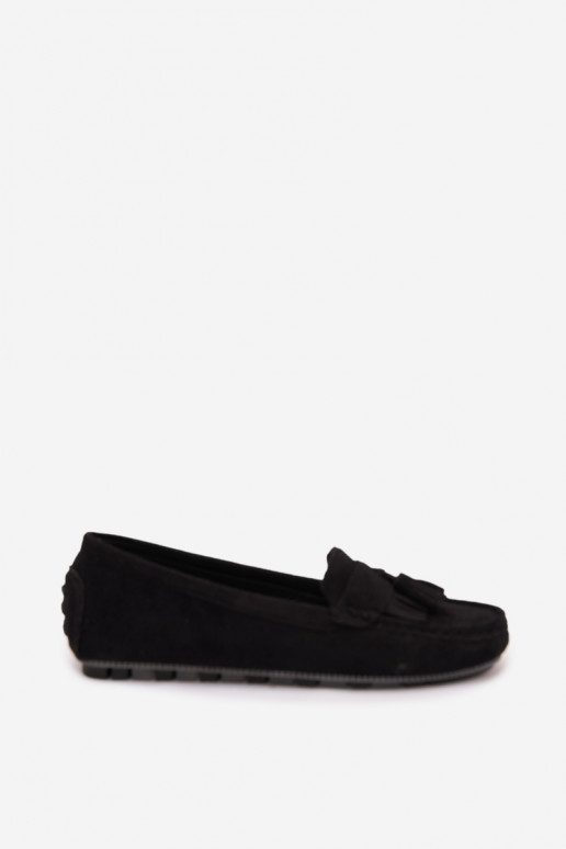 Mocassins pour femmes avec pompons en daim synthétique couleur noire Linden