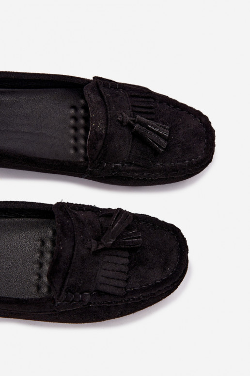 Mocassins pour femmes avec pompons en daim synthétique couleur noire Linden