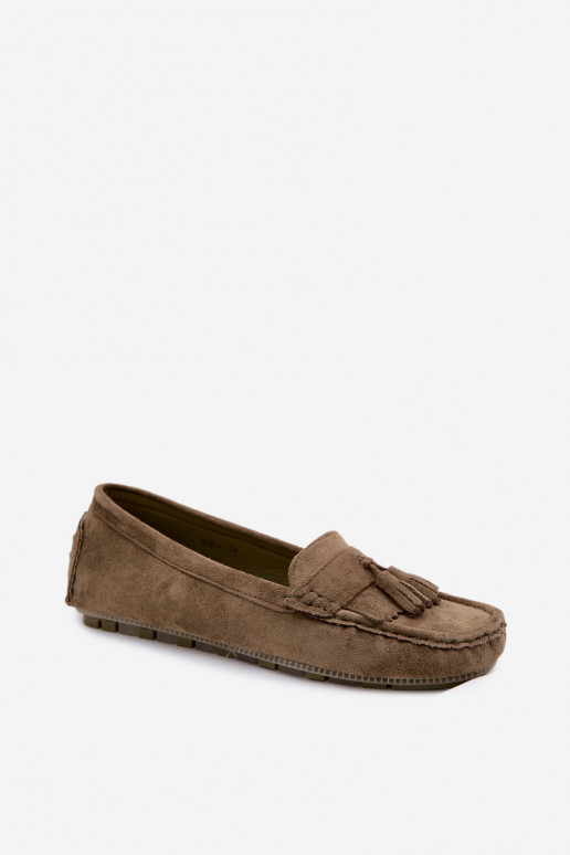 Mocassins pour femmes avec pompons en daim synthétique couleur verte Linden