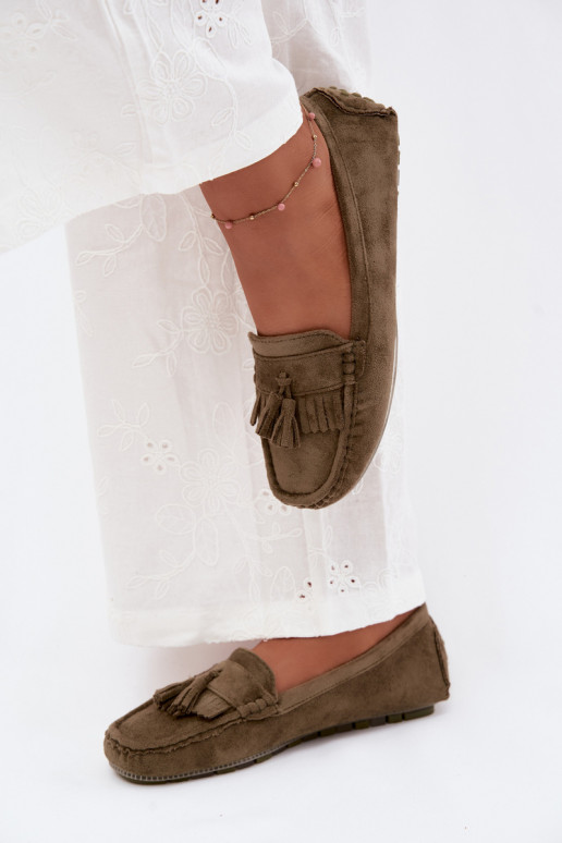 Mocassins pour femmes avec pompons en daim synthétique couleur verte Linden