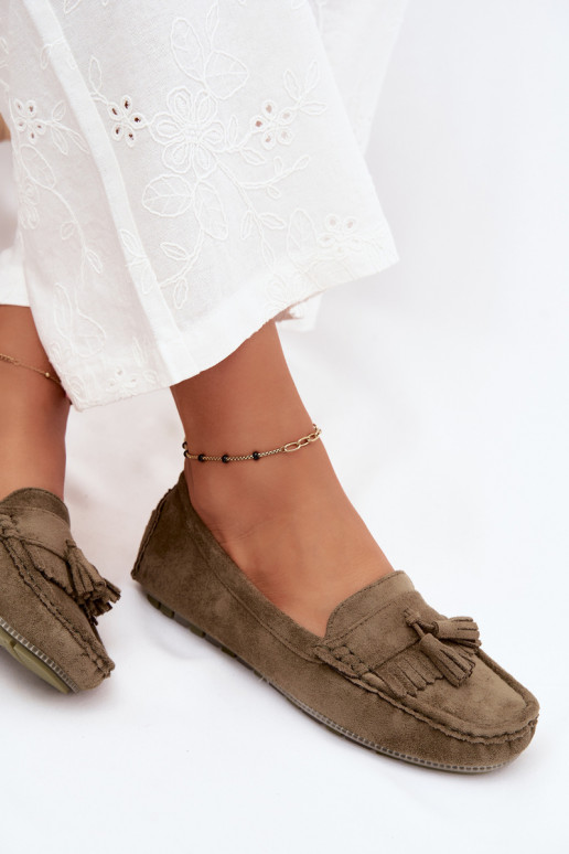 Mocassins pour femmes avec pompons en daim synthétique couleur verte Linden