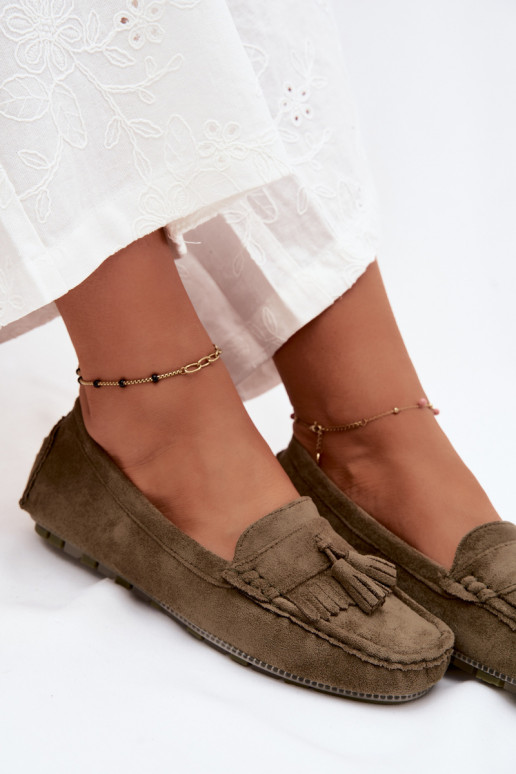 Mocassins pour femmes avec pompons en daim synthétique couleur verte Linden