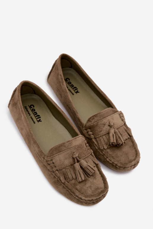 Mocassins pour femmes avec pompons en daim synthétique couleur verte Linden