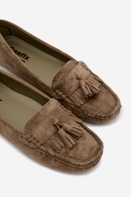Mocassins pour femmes avec pompons en daim synthétique couleur verte Linden