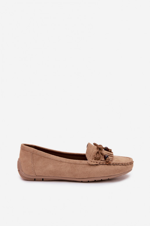 Mocassins plats pour femmes avec nœuds et pompons en daim synthétique couleur sable Bluebell
