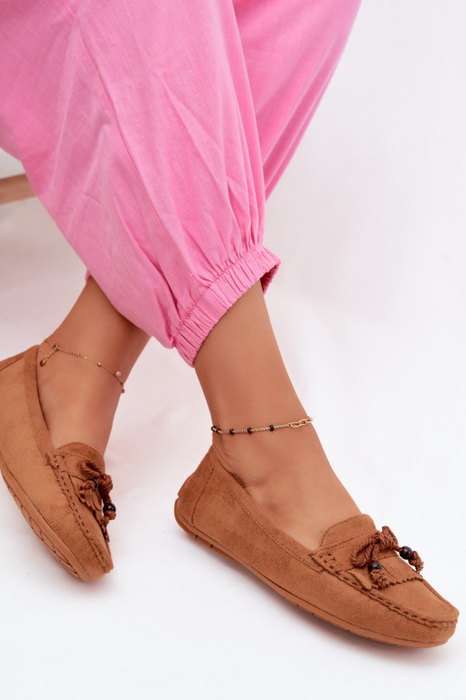 Mocassins pour femmes avec nœuds et franges en daim synthétique couleur marron Bluebell