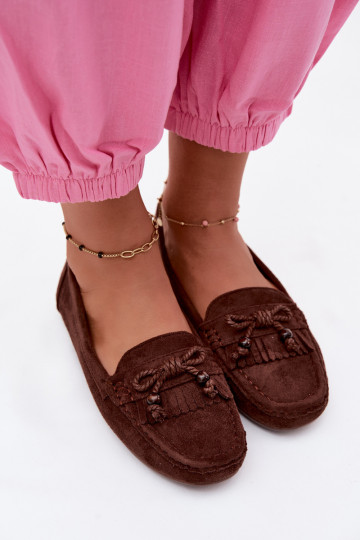 Mocassins pour femmes avec nœuds et franges en daim synthétique couleur chocolat Bluebell