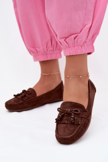 Mocassins pour femmes avec nœuds et franges en daim synthétique couleur chocolat Bluebell 2