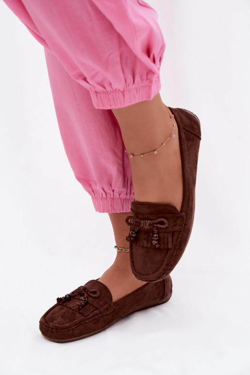Mocassins pour femmes avec nœuds et franges en daim synthétique couleur chocolat Bluebell