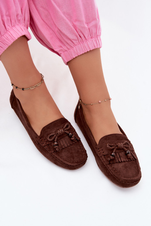Mocassins pour femmes avec nœuds et franges en daim synthétique couleur chocolat Bluebell