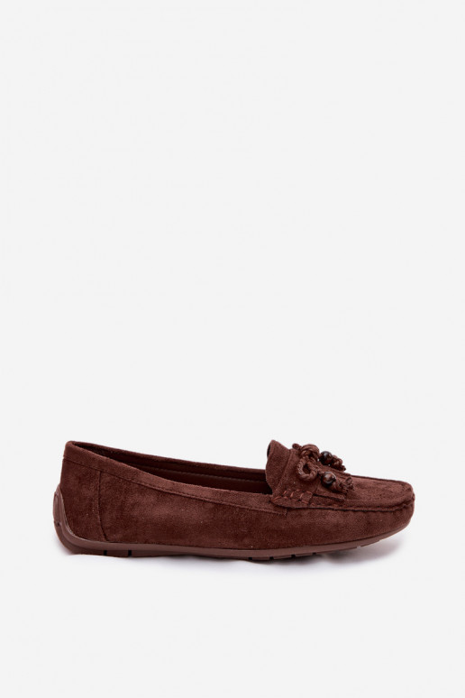 Mocassins pour femmes avec nœuds et franges en daim synthétique couleur chocolat Bluebell