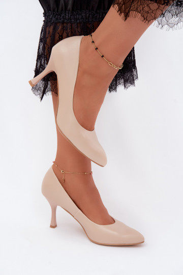 Chaussures à talons hauts pour femmes en cuir synthétique couleur sable Zazoo 1070