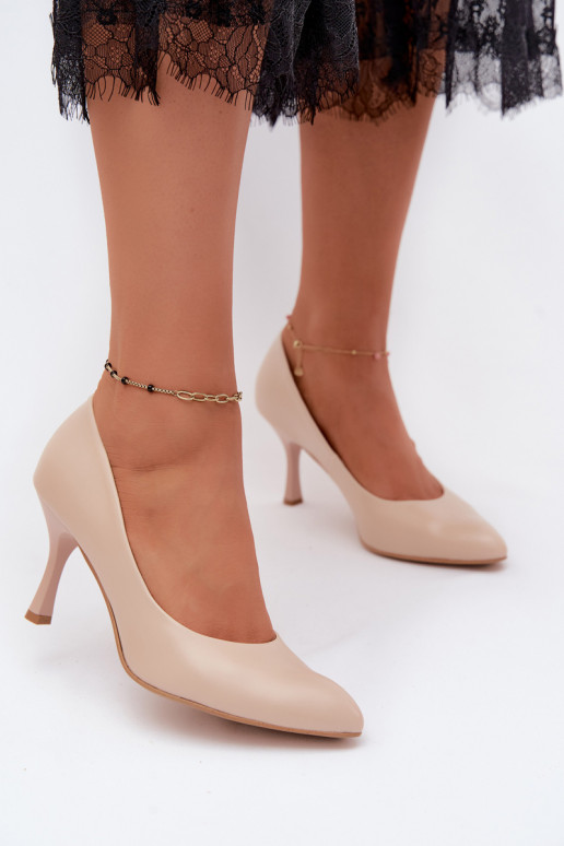Chaussures à talons hauts pour femmes en cuir synthétique couleur sable Zazoo 1070
