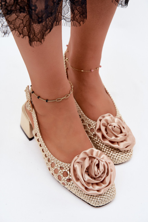 Sandales pour femmes à motifs avec talons et ornements Artiker 58C0798 couleur or
