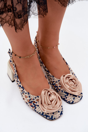 Sandales pour femmes à motifs avec talons et ornements Artiker 58C0372 couleur sable et bleu foncé