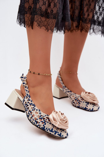 Sandales pour femmes à motifs avec talons et ornements Artiker 58C0372 couleur sable et bleu foncé 2