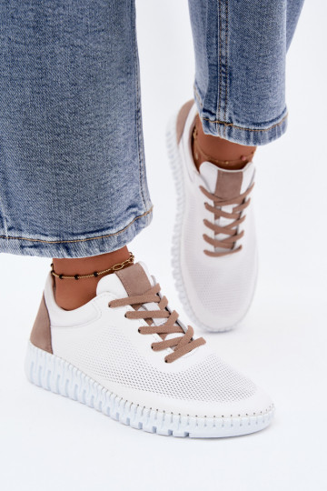 Chaussures de sport en cuir pour femmes Artiker 58C3083 blanches et brunes
