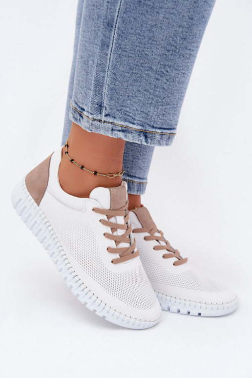 Chaussures de sport en cuir pour femmes Artiker 58C3083 blanches et brunes