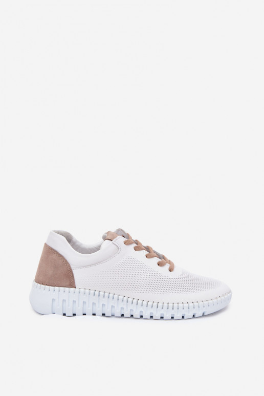 Chaussures de sport en cuir pour femmes Artiker 58C3083 blanches et brunes