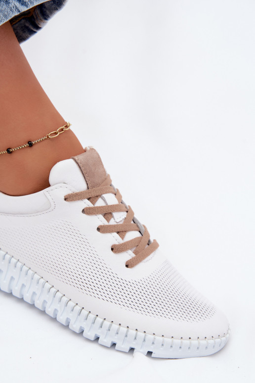 Chaussures de sport en cuir pour femmes Artiker 58C3083 blanches et brunes