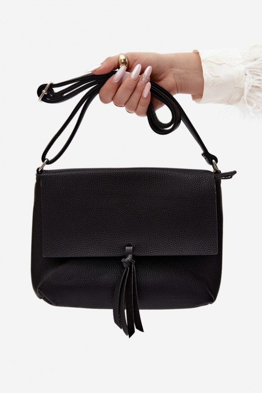 Sac messager avec franges en simili cuir noir Sigrid