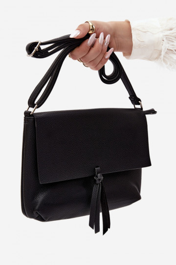 Sac messager avec franges en simili cuir noir Sigrid 2