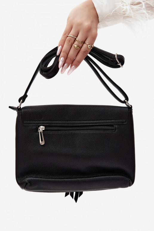 Sac messager avec franges en simili cuir noir Sigrid
