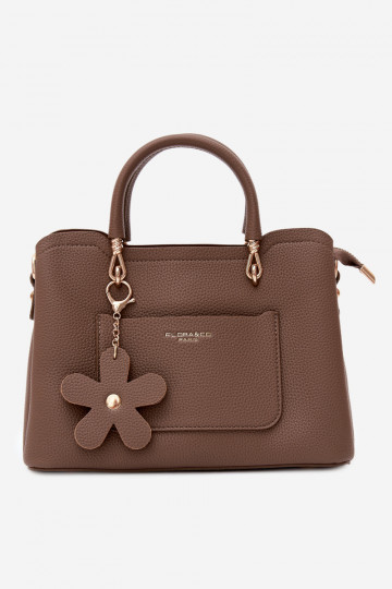 Sac en simili cuir avec porte-clés et motifs floraux couleur argile Noomi