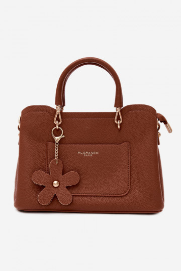 Sac en simili cuir avec porte-clés et motifs floraux couleur marron Noomi
