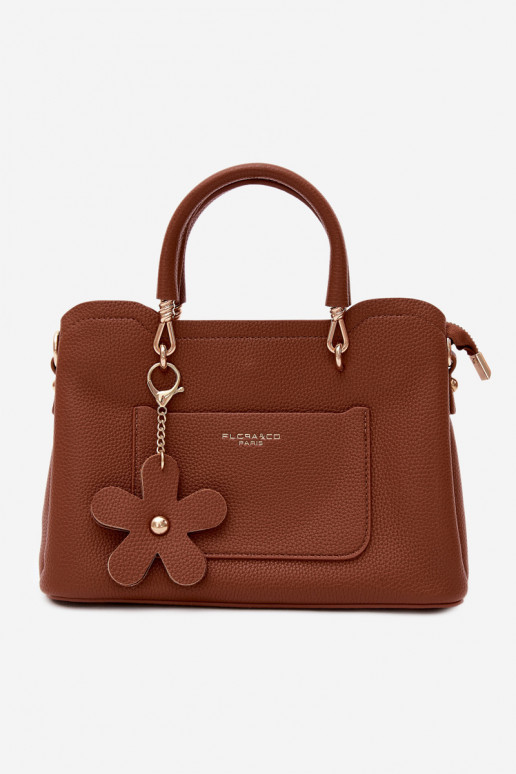 Sac en simili cuir avec porte-clés et motifs floraux couleur marron Noomi
