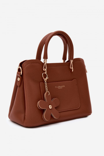 Sac en simili cuir avec porte-clés et motifs floraux couleur marron Noomi 2