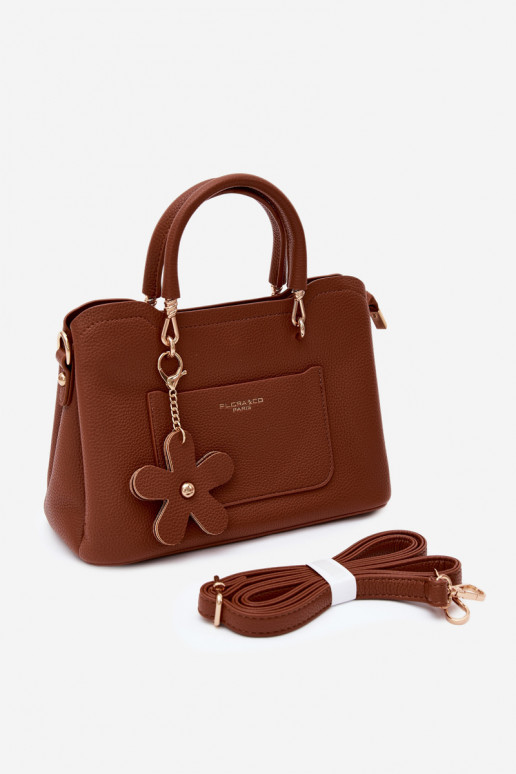 Sac en simili cuir avec porte-clés et motifs floraux couleur marron Noomi