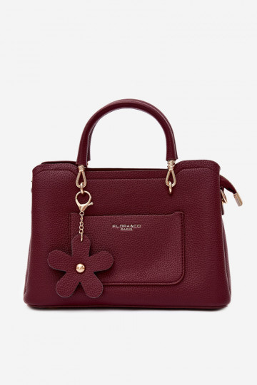 Sac à main avec porte-clés en simili cuir avec motifs floraux en bordeaux Noomi