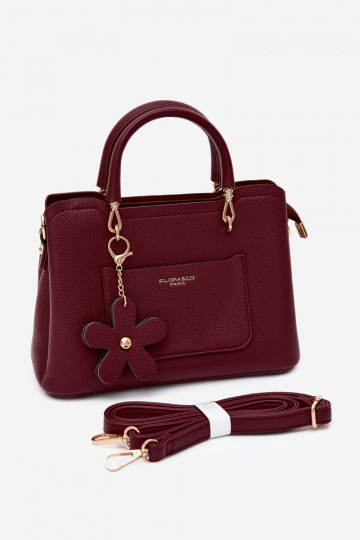 Sac à main avec porte-clés en simili cuir avec motifs floraux en bordeaux Noomi 2