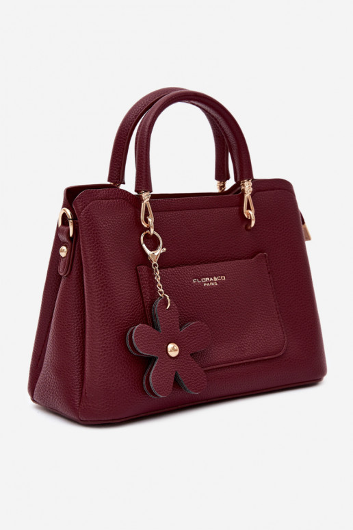 Sac à main avec porte-clés en simili cuir avec motifs floraux en bordeaux Noomi