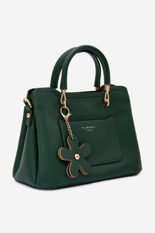 Sac à main avec porte-clés en simili cuir avec motifs floraux en vert bouteille Noomi
